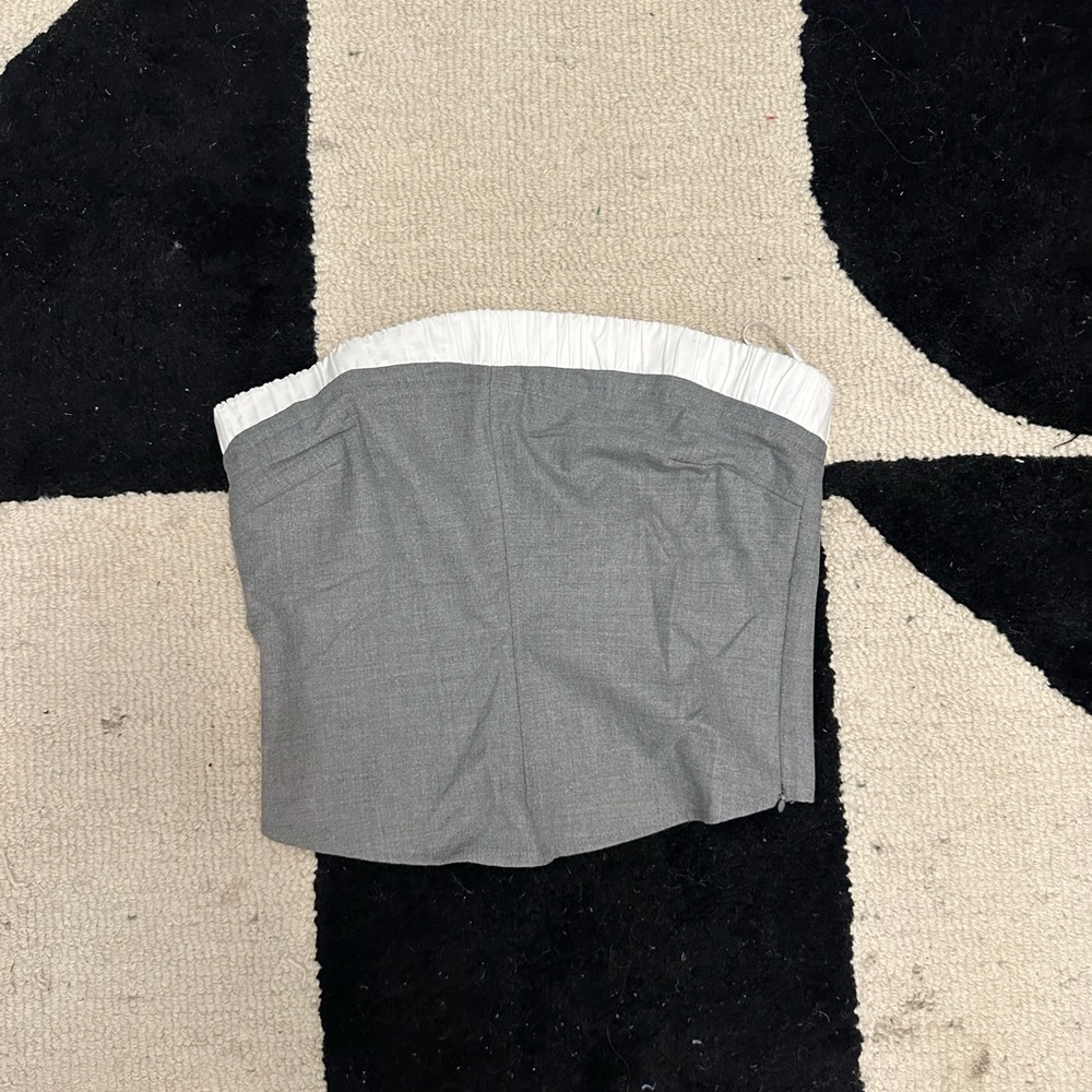 Gray Strapless Top with White Trim